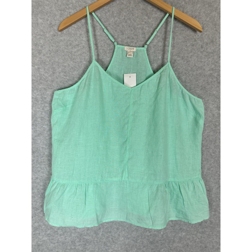 J Crew Camisole Ruffle Hem Spaghetti Strap Womens 14 Mint Beach Flowy Linen NWT